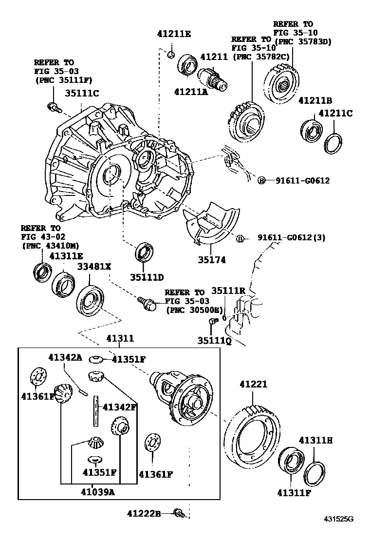 Toyota YARIS 前桥壳和差速器 EPC diagram — 431525G