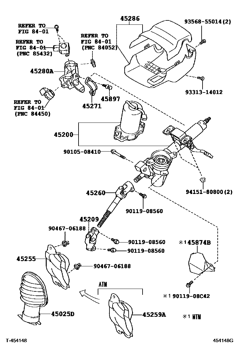Toyota YARIS Steering Column & Shaft EPC diagram — 454148G