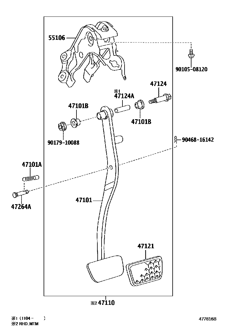 Toyota YARIS Brake Pedal & Bracket EPC diagram — 477616B
