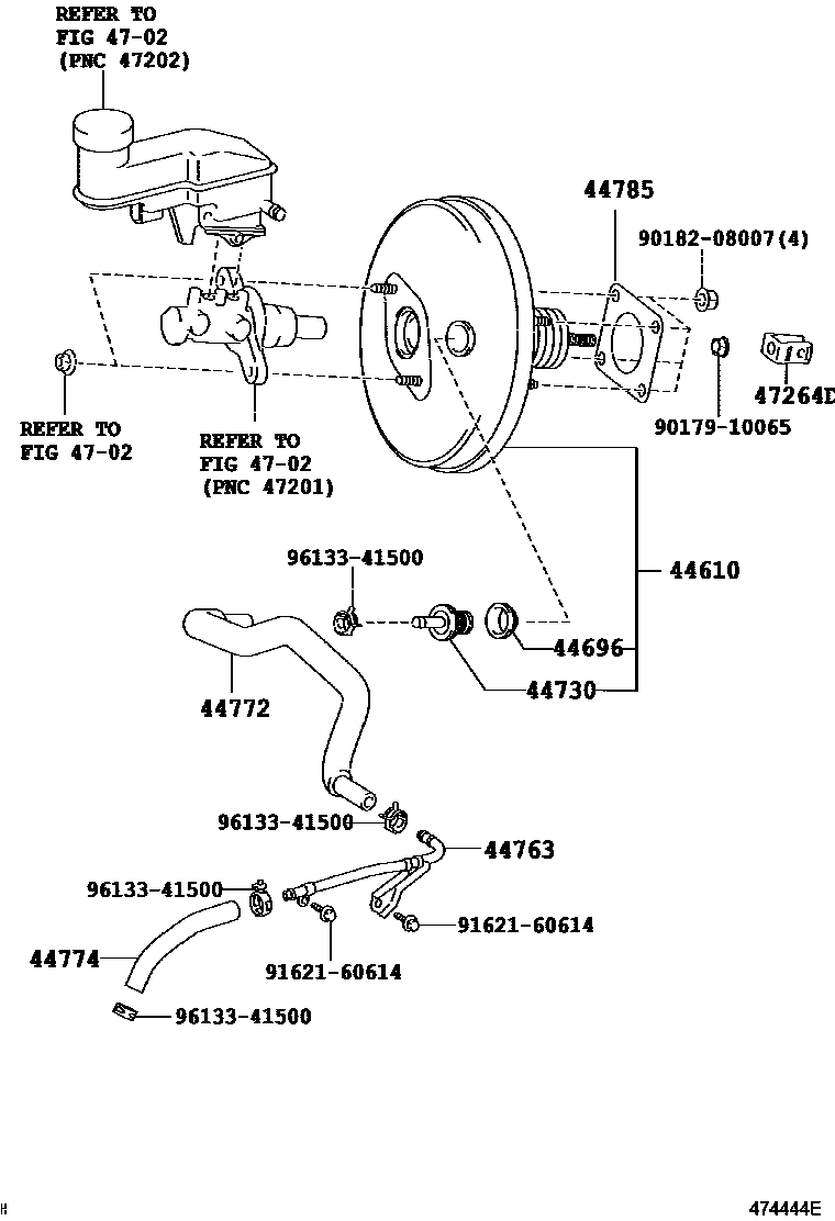 Toyota YARIS 制动助力器和真空管 EPC diagram — 474444E