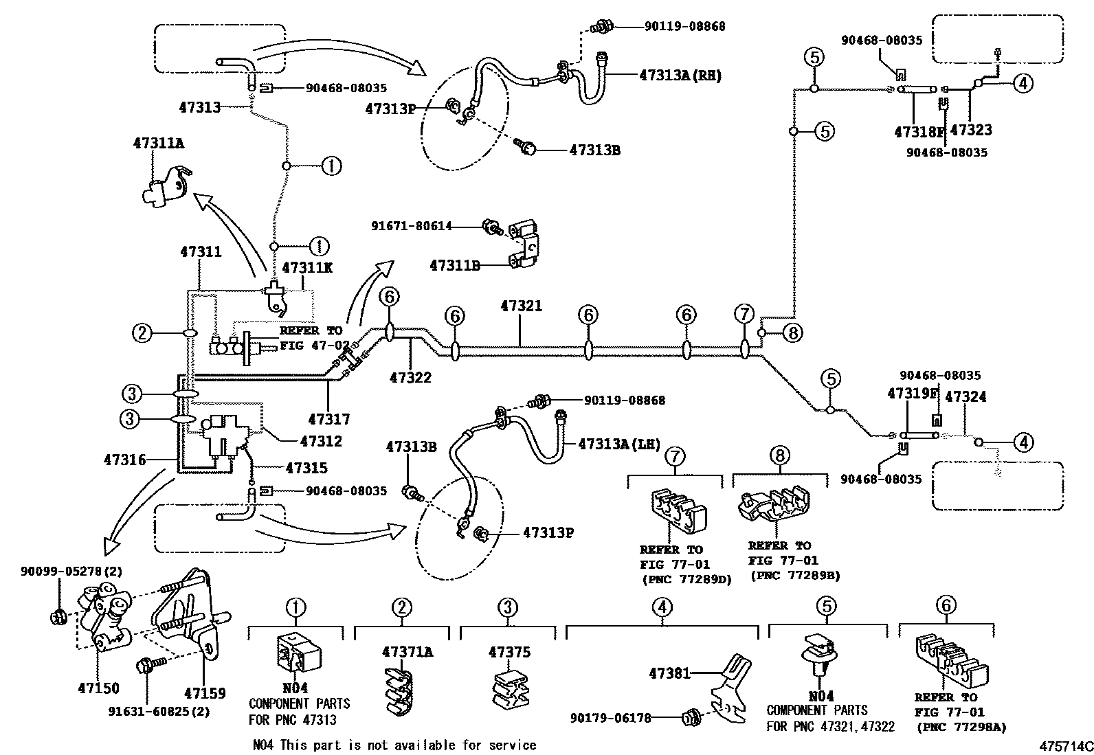 Toyota YARIS 制动配管和卡箍 EPC diagram — 475714C
