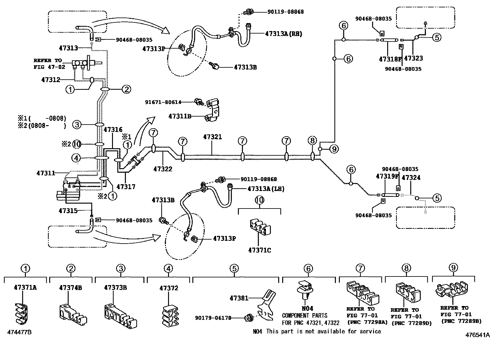 Toyota YARIS 制动配管和卡箍 EPC diagram — 476541A