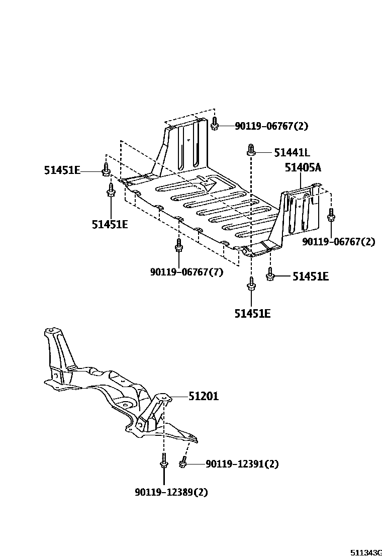 Toyota YARIS 悬架横梁和发动机底罩 EPC diagram — 511343G