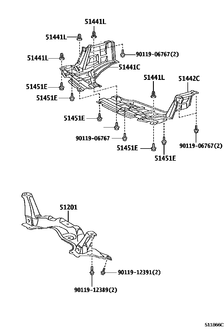 Toyota YARIS 悬架横梁和发动机底罩 EPC diagram — 511866C