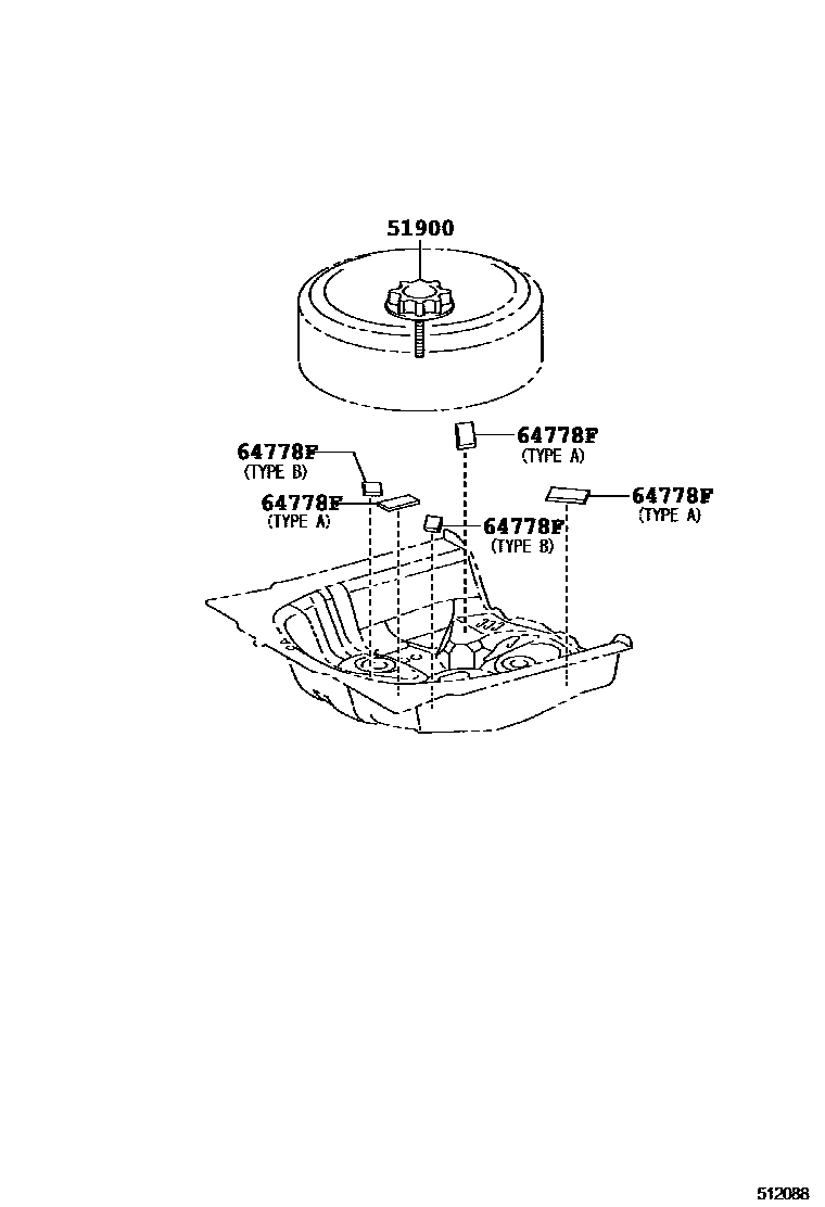 Toyota YARIS Spare tire rack EPC diagram — 512088