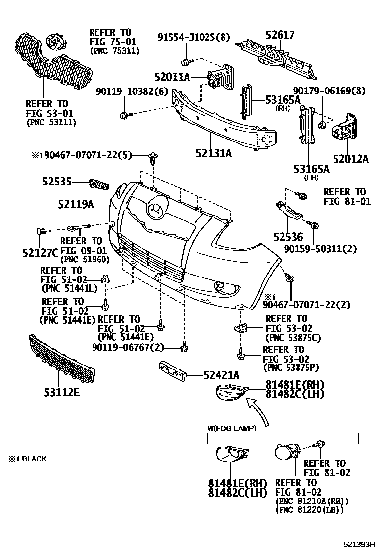 Toyota YARIS 前保险杠及附件 EPC diagram — 521393H