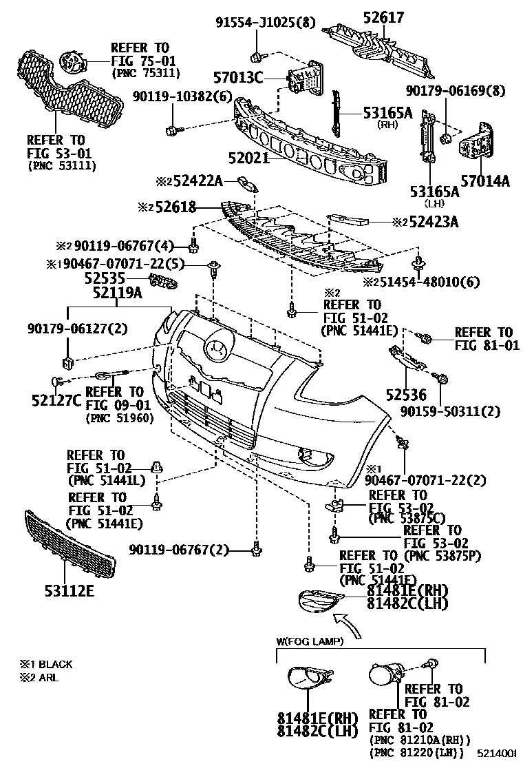 Toyota YARIS 前保险杠及附件 EPC diagram — 521400I