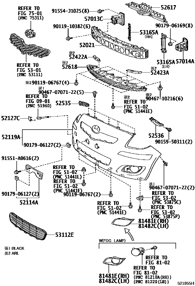 Toyota YARIS 前保险杠及附件 EPC diagram — 521955H
