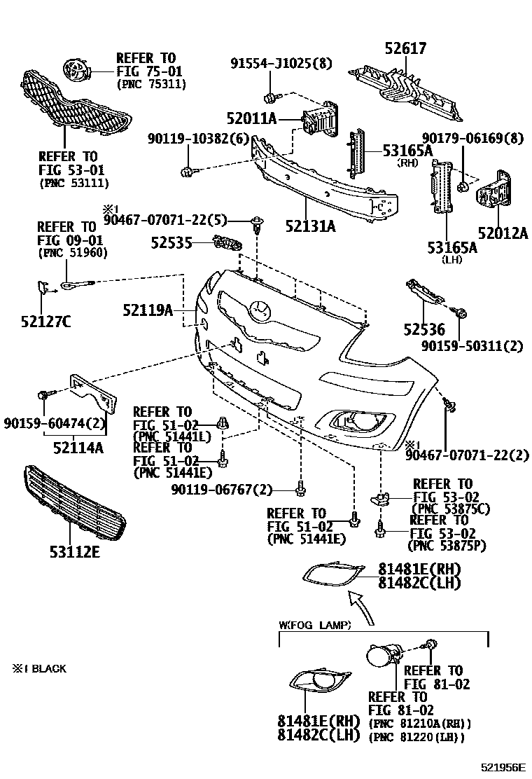 Toyota YARIS 前保险杠及附件 EPC diagram — 521956E