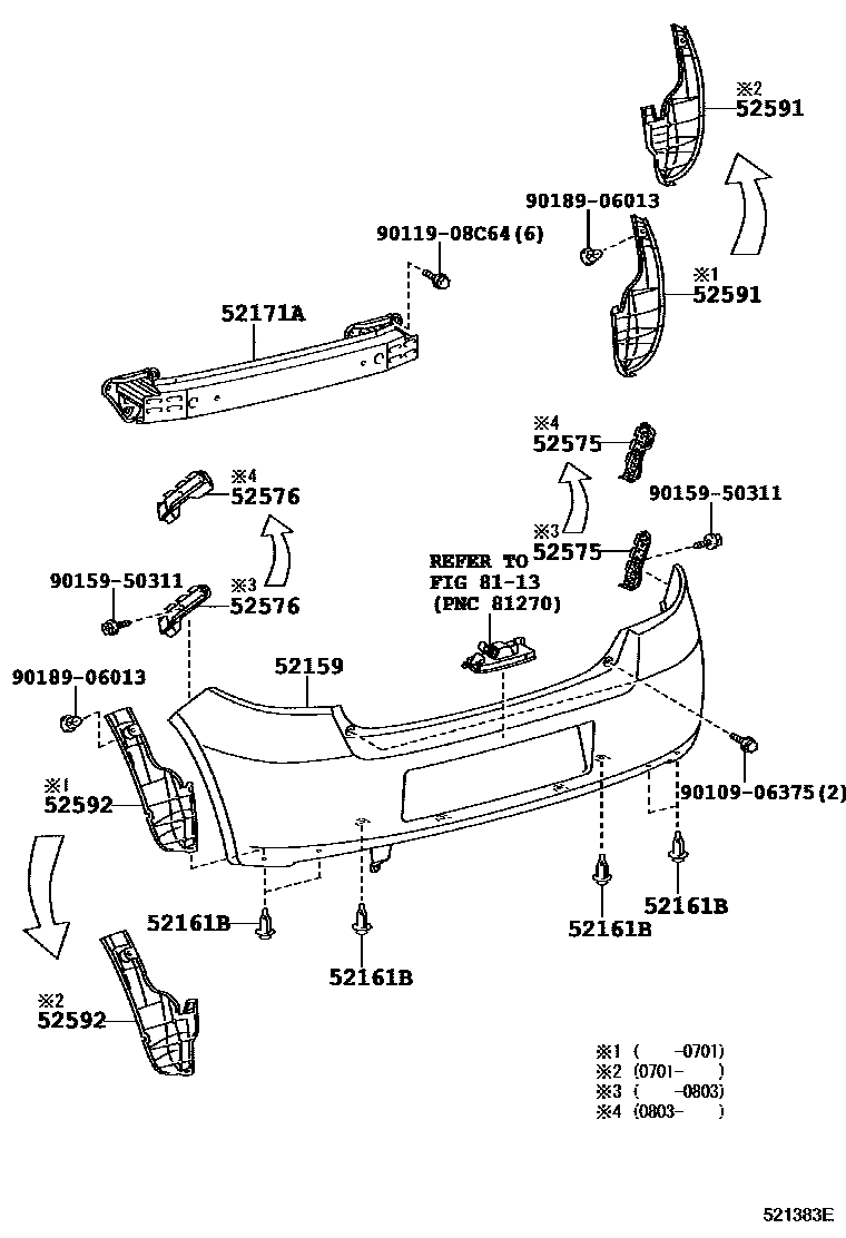Toyota YARIS 后保险杠及附件 EPC diagram — 521383E