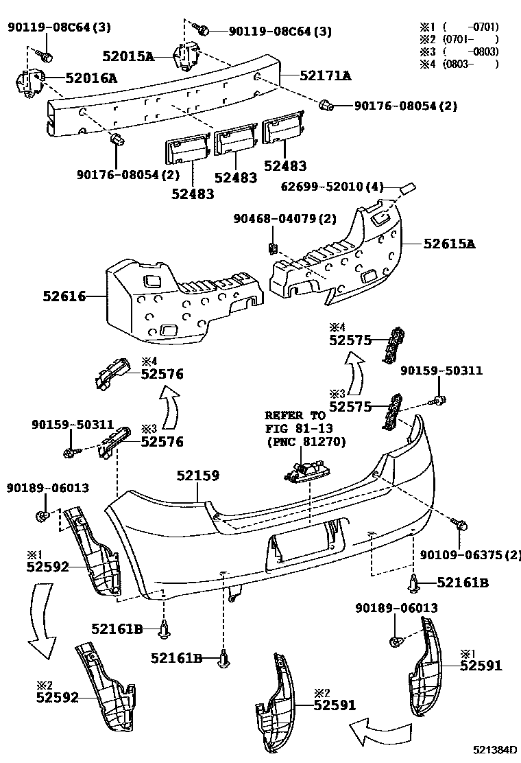 Toyota YARIS 后保险杠及附件 EPC diagram — 521384D