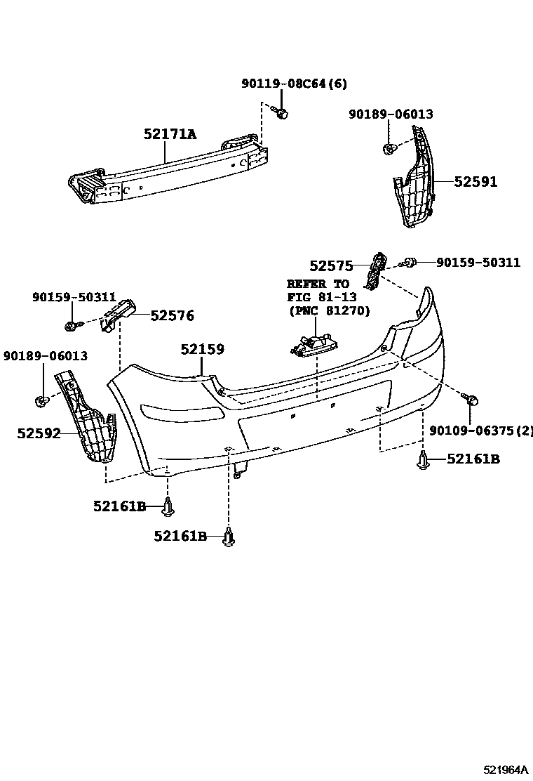 Toyota YARIS 后保险杠及附件 EPC diagram — 521964A