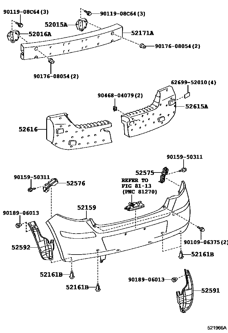 Toyota YARIS 后保险杠及附件 EPC diagram — 521966A