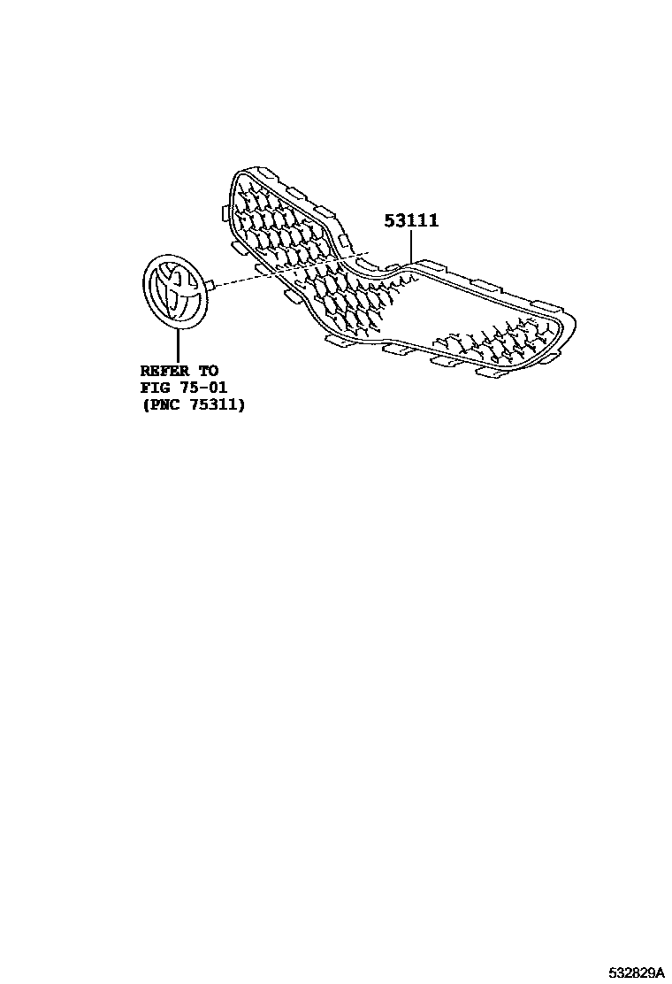 Toyota YARIS radiator grille EPC diagram — 532829A
