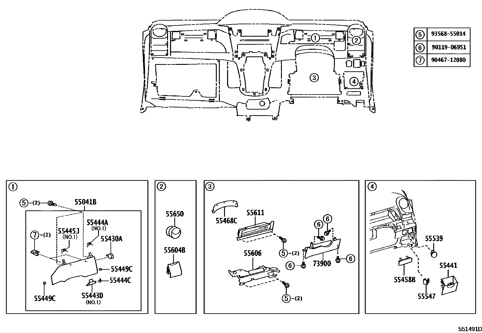 Toyota YARIS 仪表板和手套箱 EPC diagram — 551491D