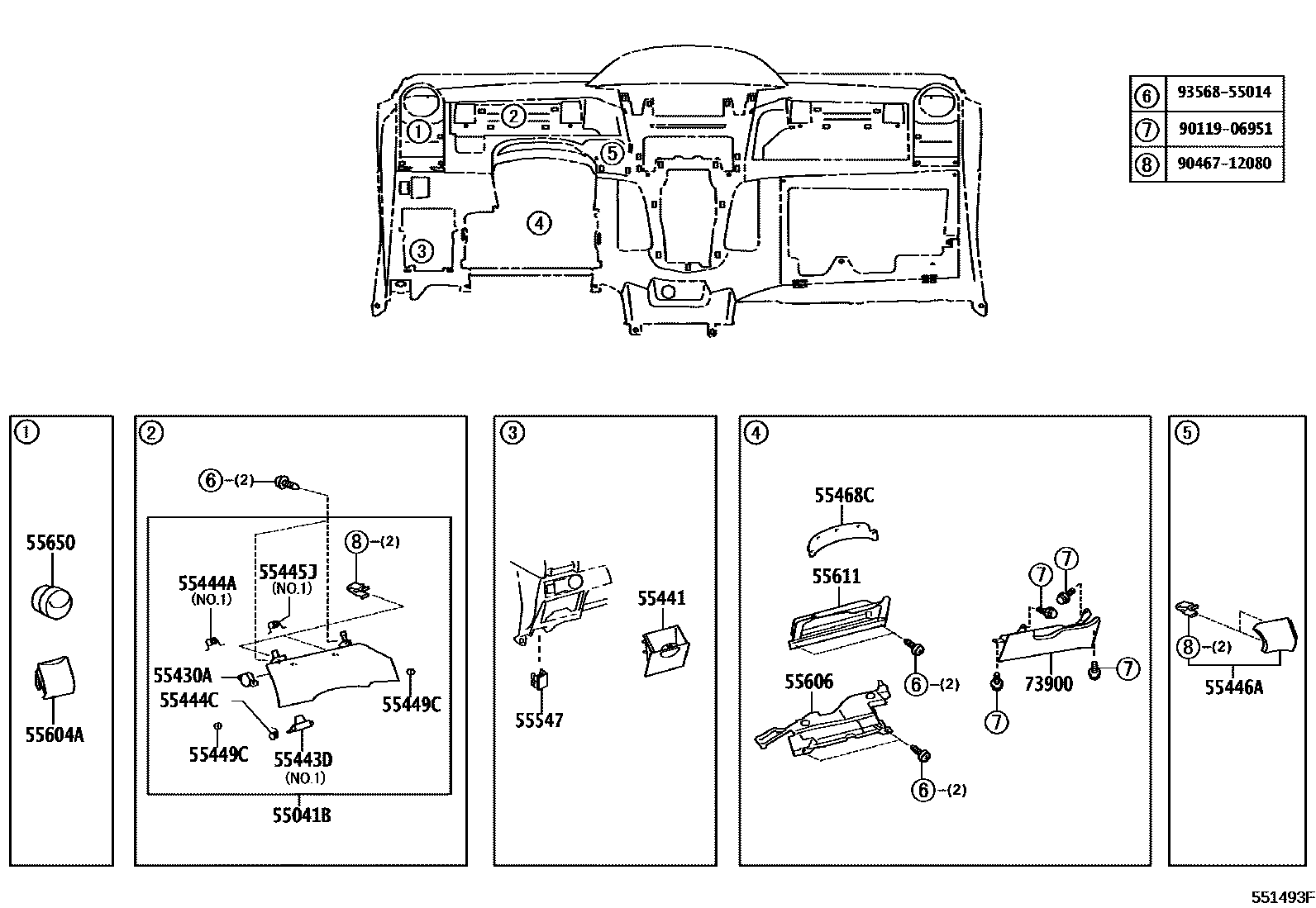 Toyota YARIS 仪表板和手套箱 EPC diagram — 551493F