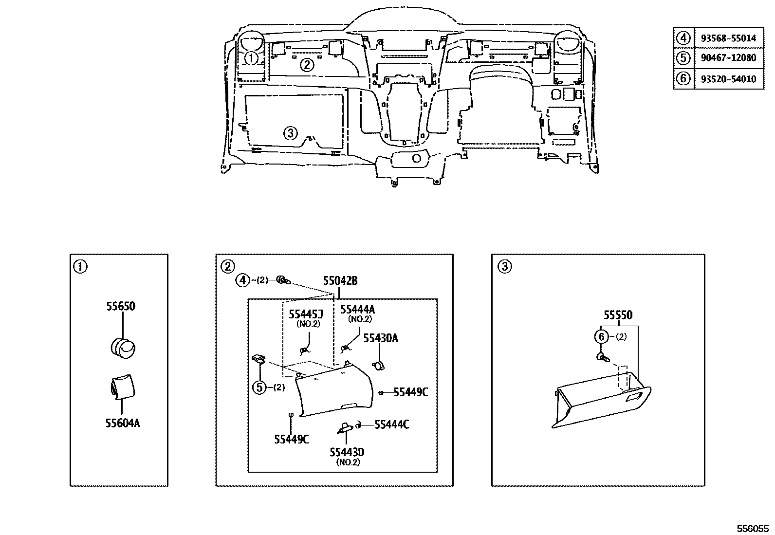 Toyota YARIS 仪表板和手套箱 EPC diagram — 556055