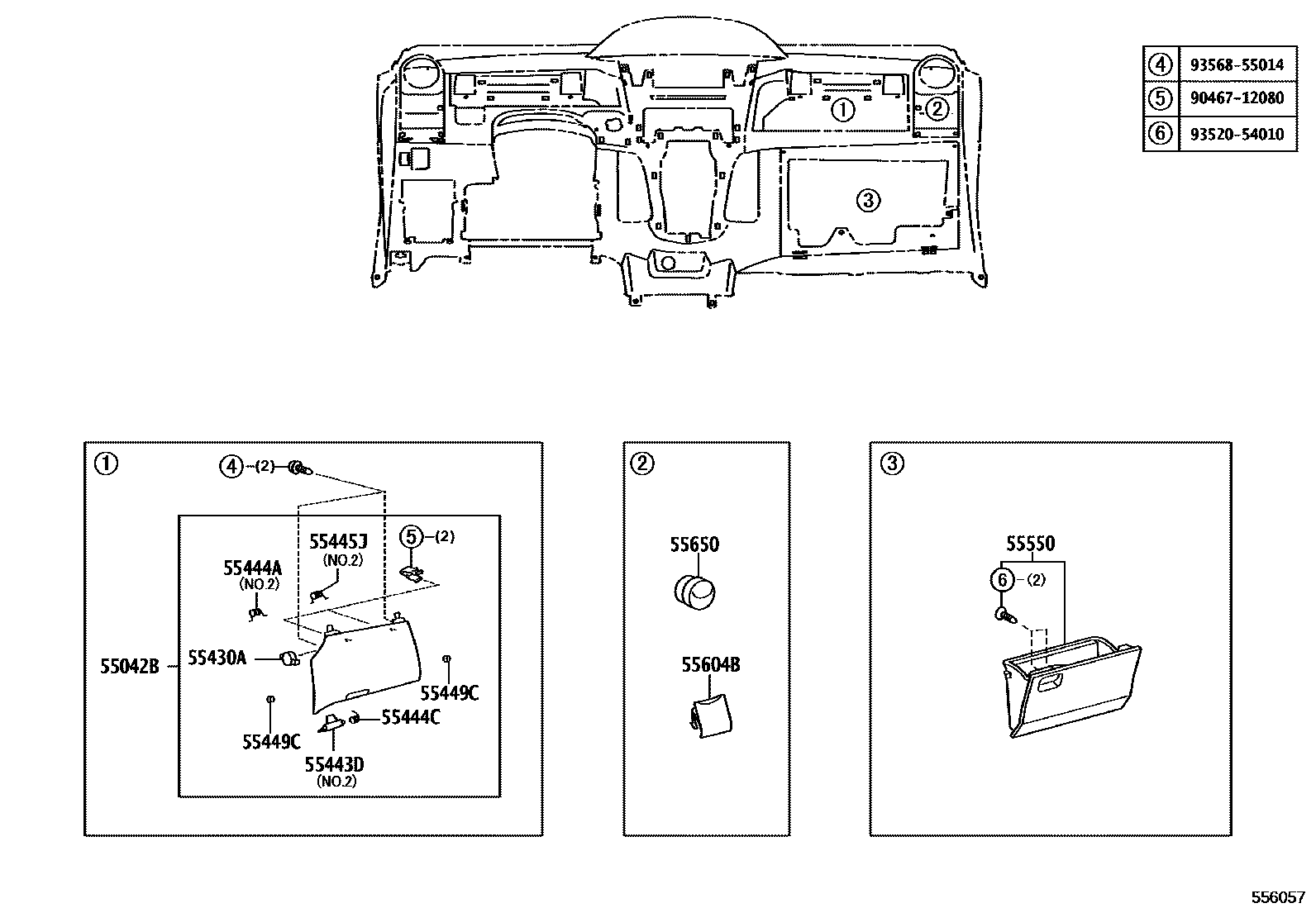Toyota YARIS 仪表板和手套箱 EPC diagram — 556057