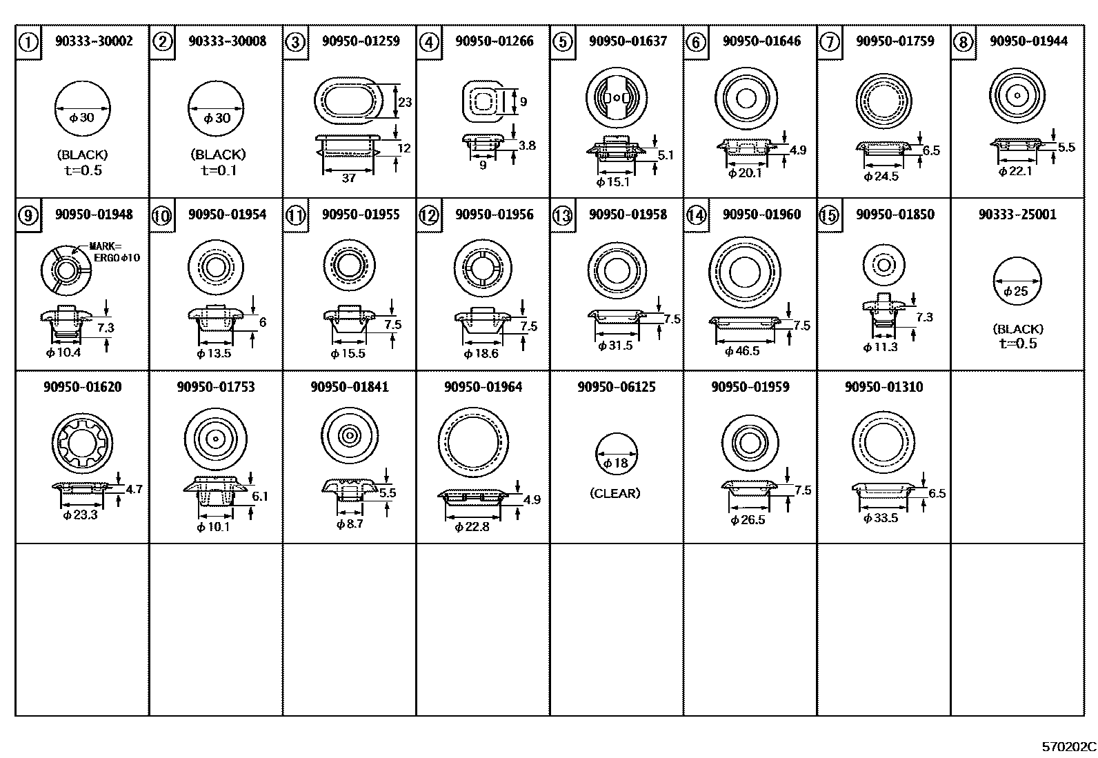 Toyota YARIS hole plug EPC diagram — 570202C