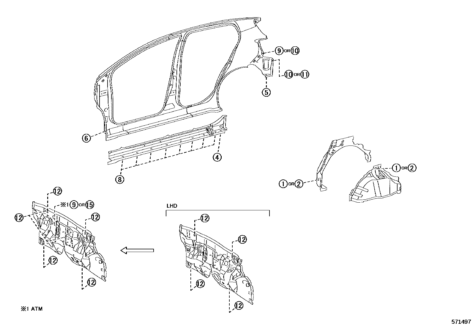 Toyota YARIS hole plug EPC diagram — 571497