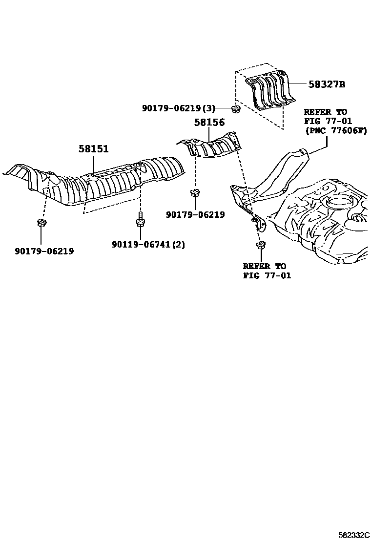 Toyota YARIS 地板隔热垫 EPC diagram — 582332C