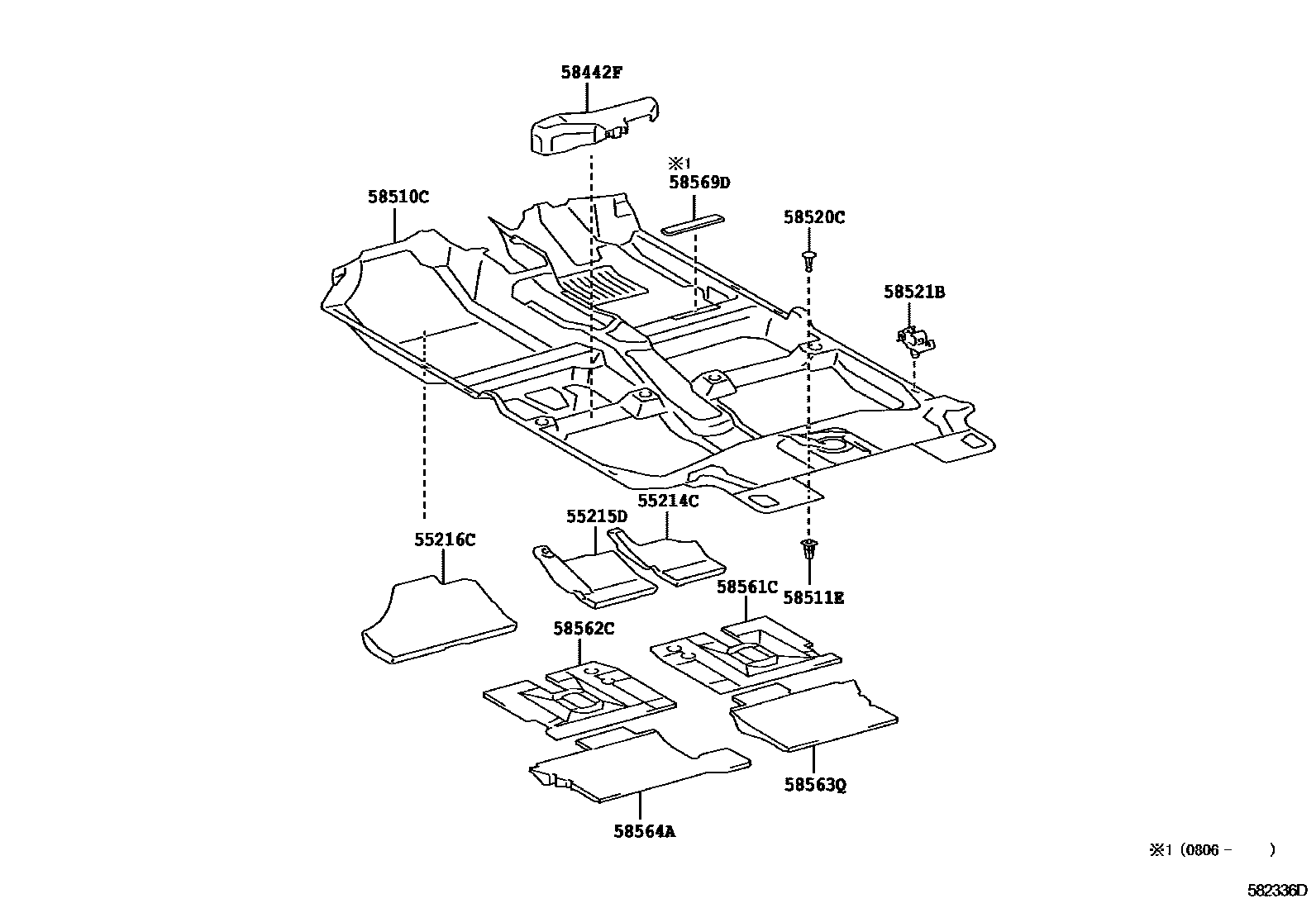 Toyota YARIS 地板垫和地毯 EPC diagram — 582336D