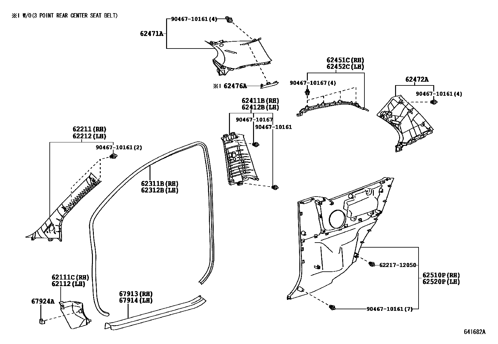 Toyota YARIS 内饰板和车门防水胶条 EPC diagram — 641682A