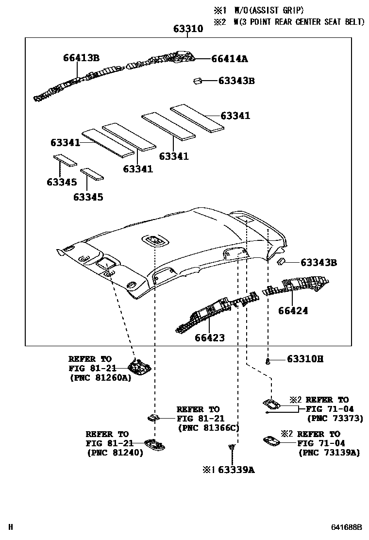 Toyota YARIS 车顶内衬和消声垫 EPC diagram — 641688B