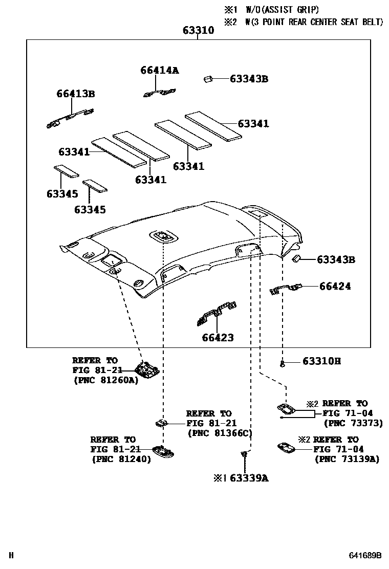 Toyota YARIS 车顶内衬和消声垫 EPC diagram — 641689B