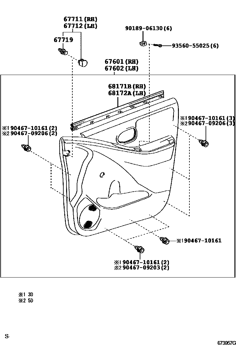 Toyota YARIS 前门板和前门玻璃 EPC diagram — 673957G