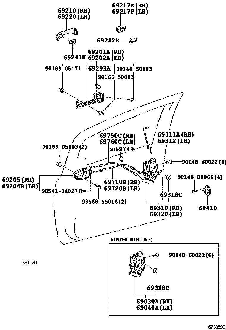 Toyota YARIS 前门锁和车门把手 EPC diagram — 673959C