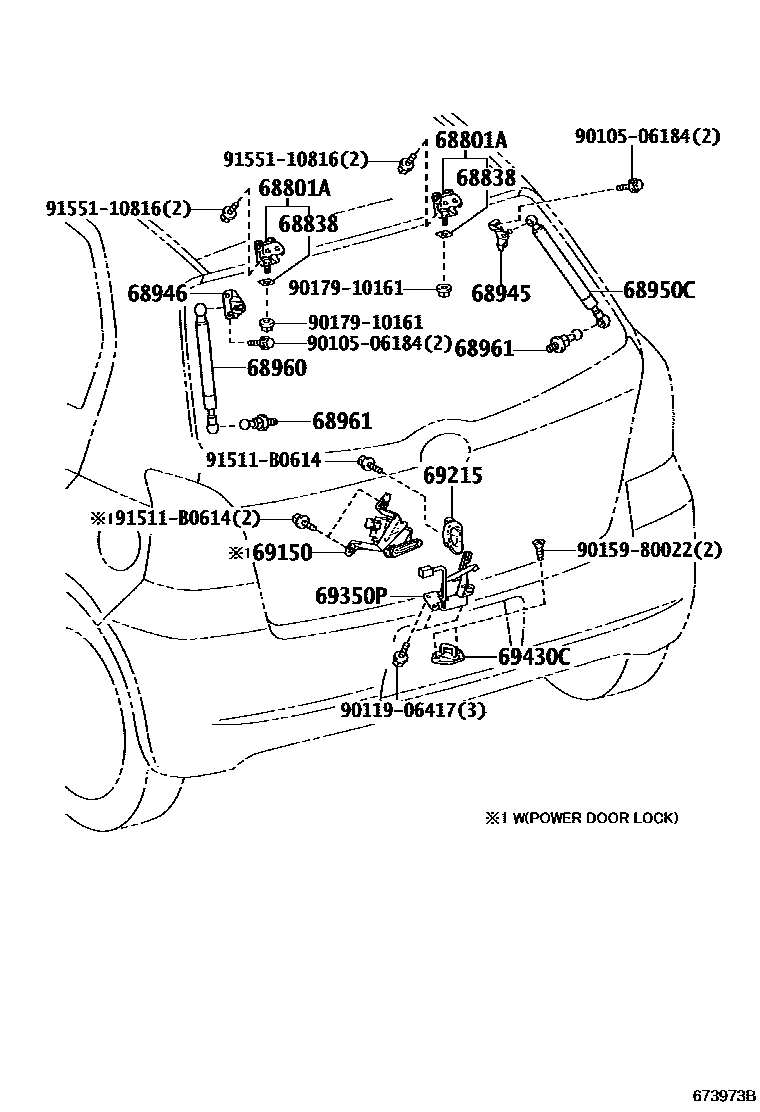 Toyota YARIS 背门锁和背门把手 EPC diagram — 673973B