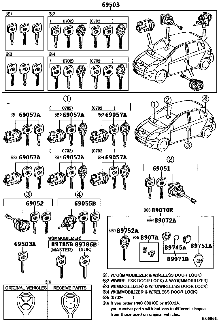 Toyota YARIS 锁芯组件 EPC diagram — 673993L