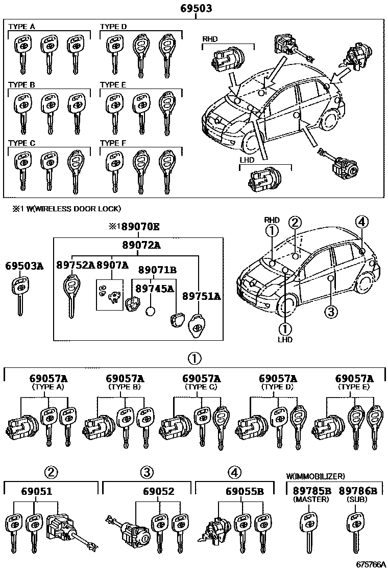 Toyota YARIS 锁芯组件 EPC diagram — 675766A