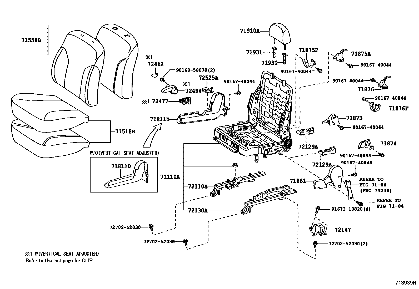 Toyota YARIS 前排座椅和座椅滑轨 EPC diagram — 713939H