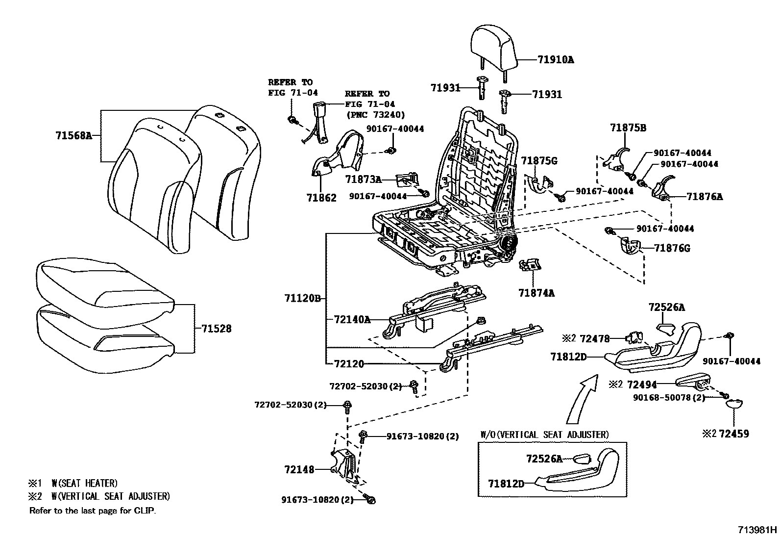 Toyota YARIS 前排座椅和座椅滑轨 EPC diagram — 713981H
