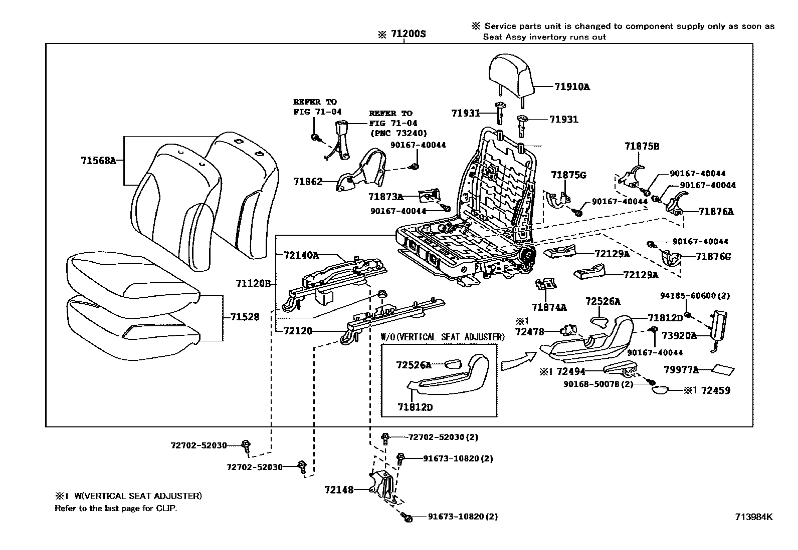Toyota YARIS 前排座椅和座椅滑轨 EPC diagram — 713984K
