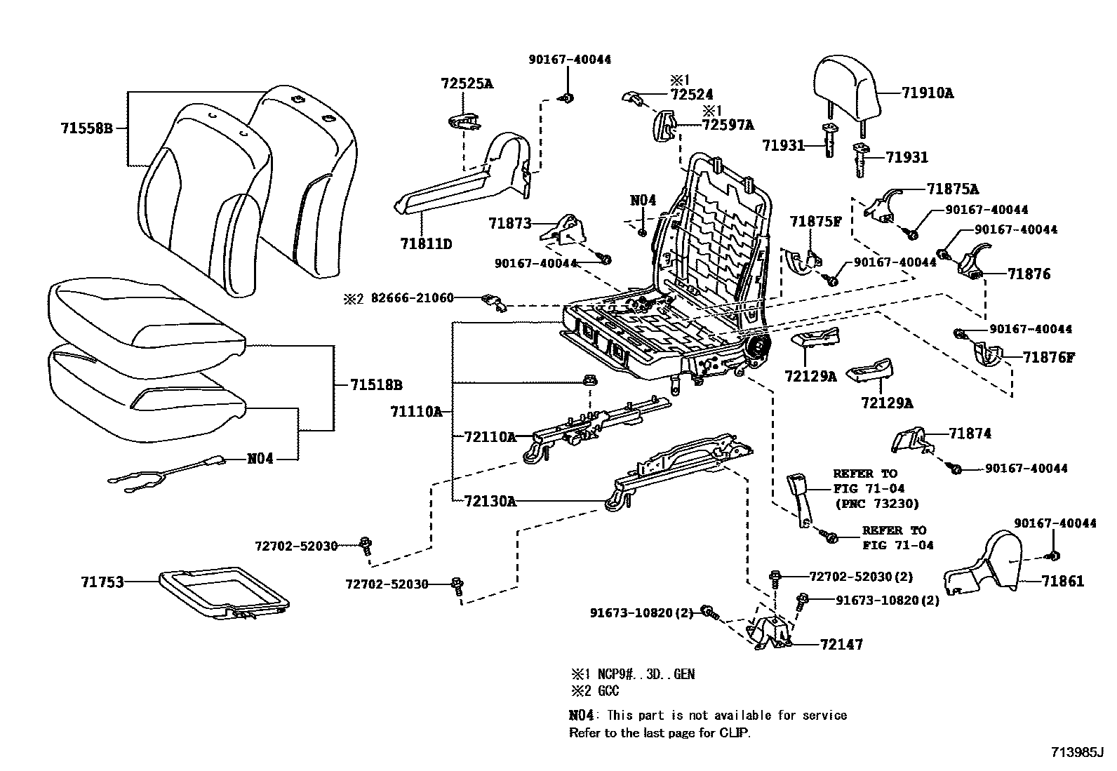 Toyota YARIS 前排座椅和座椅滑轨 EPC diagram — 713985J