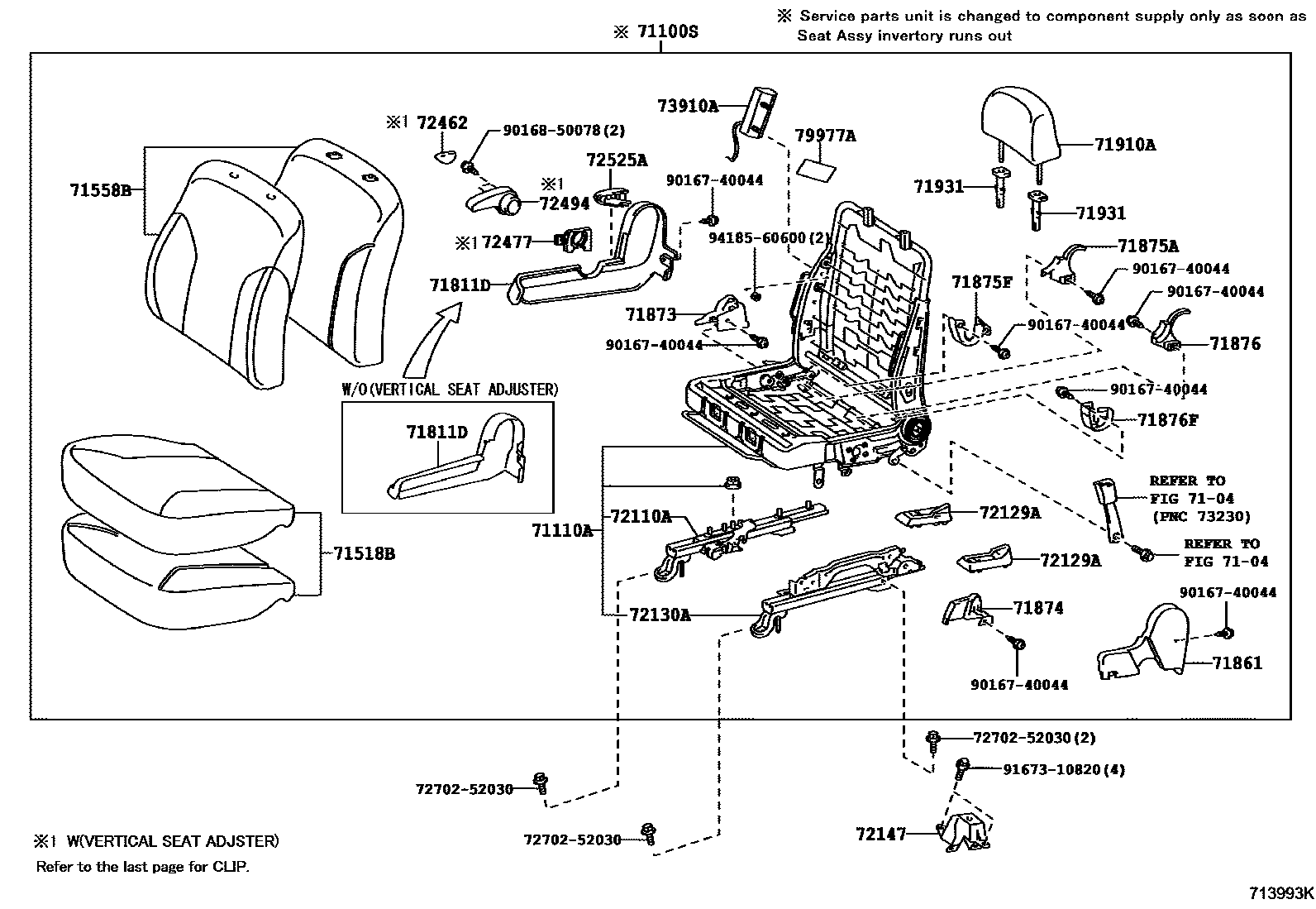 Toyota YARIS 前排座椅和座椅滑轨 EPC diagram — 713993K
