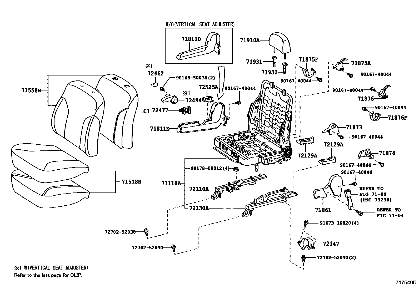 Toyota YARIS 前排座椅和座椅滑轨 EPC diagram — 717549D