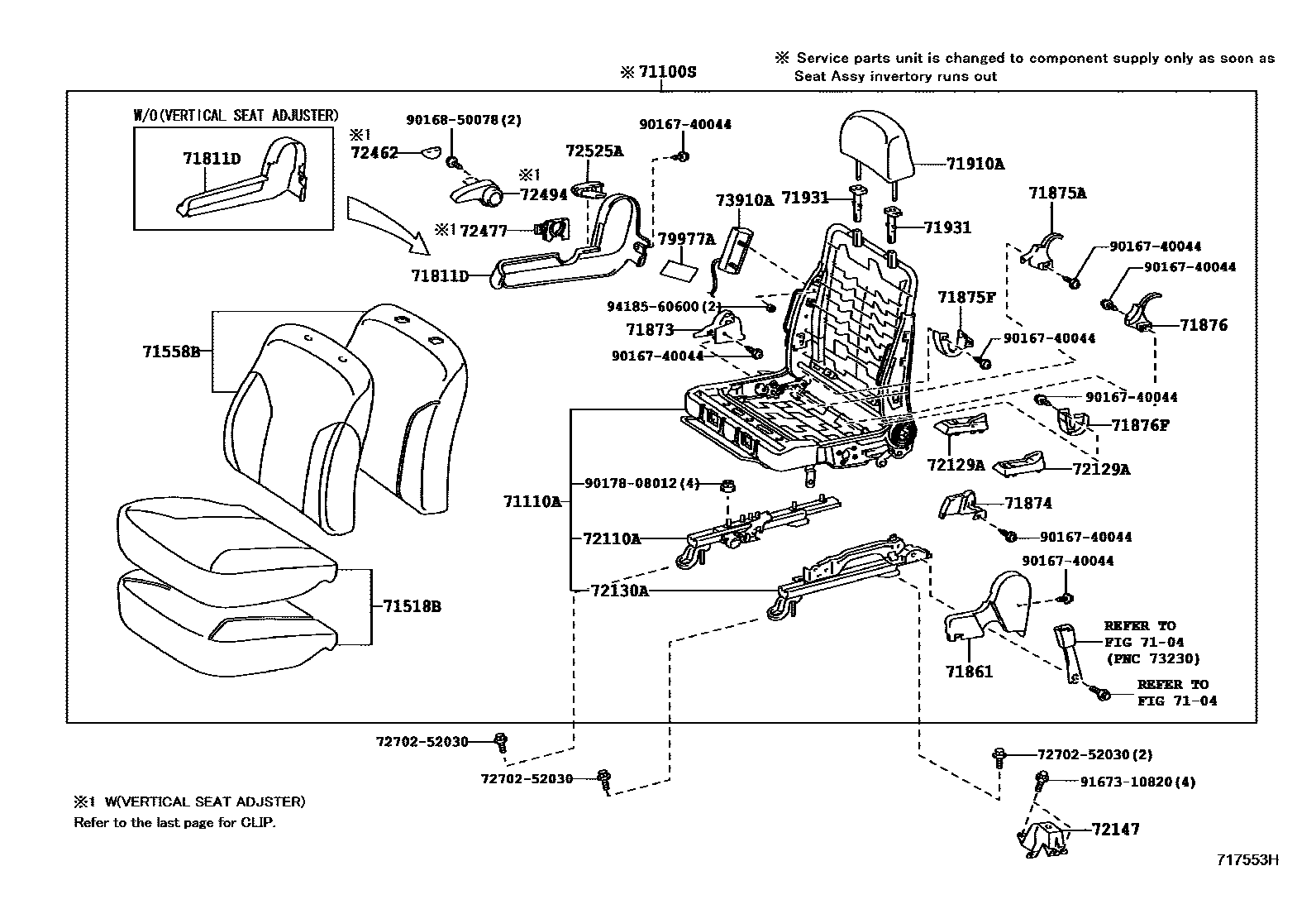 Toyota YARIS 前排座椅和座椅滑轨 EPC diagram — 717553H