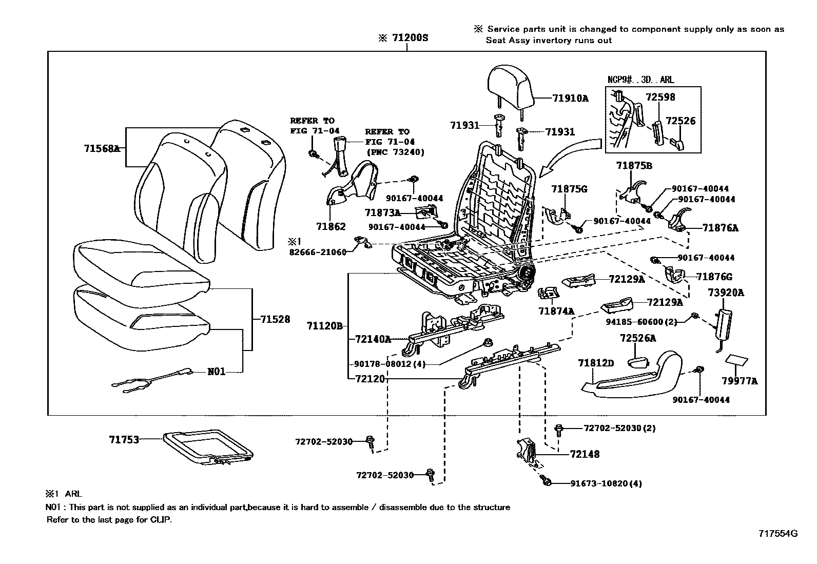 Toyota YARIS 前排座椅和座椅滑轨 EPC diagram — 717554G