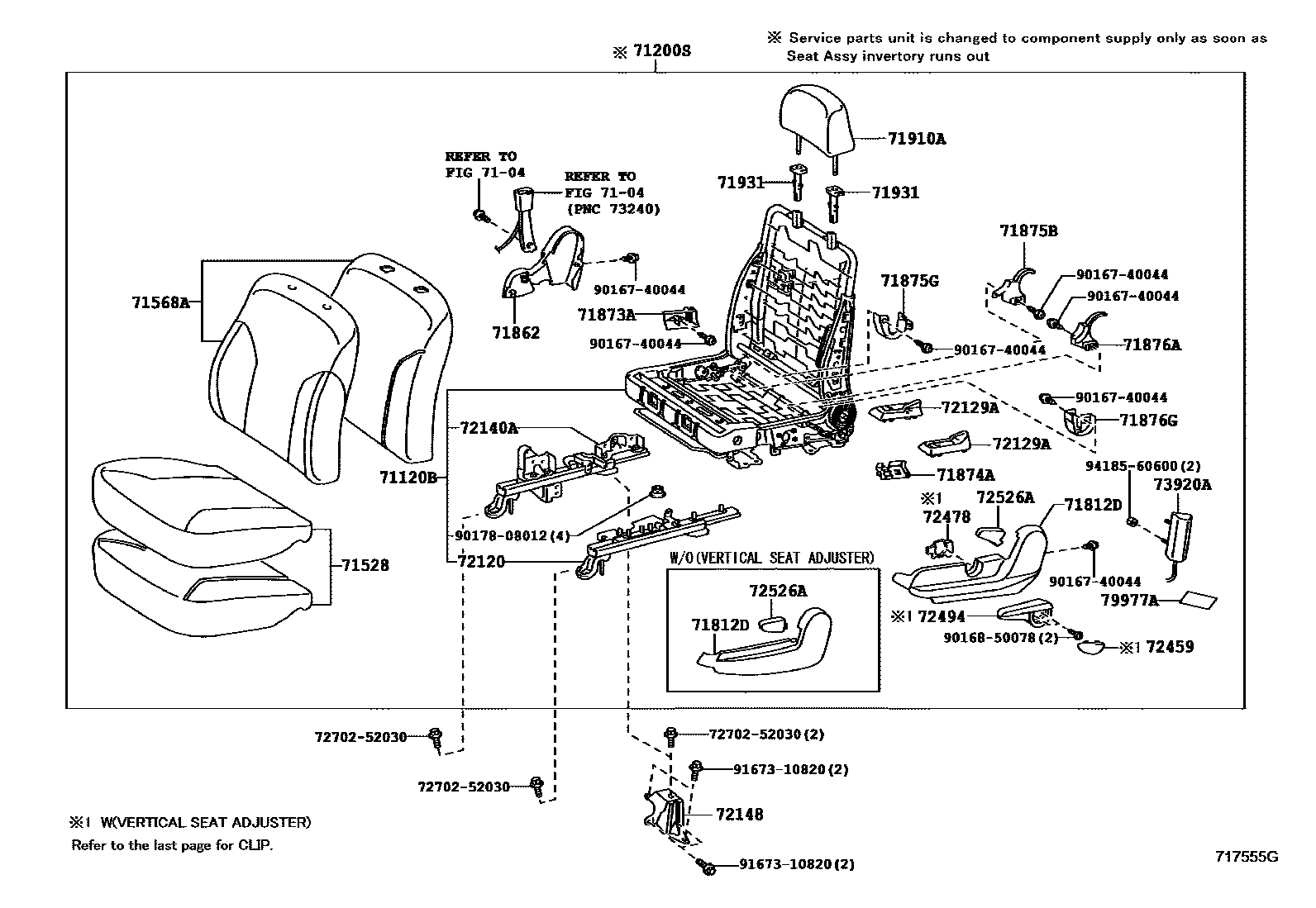 Toyota YARIS 前排座椅和座椅滑轨 EPC diagram — 717555G