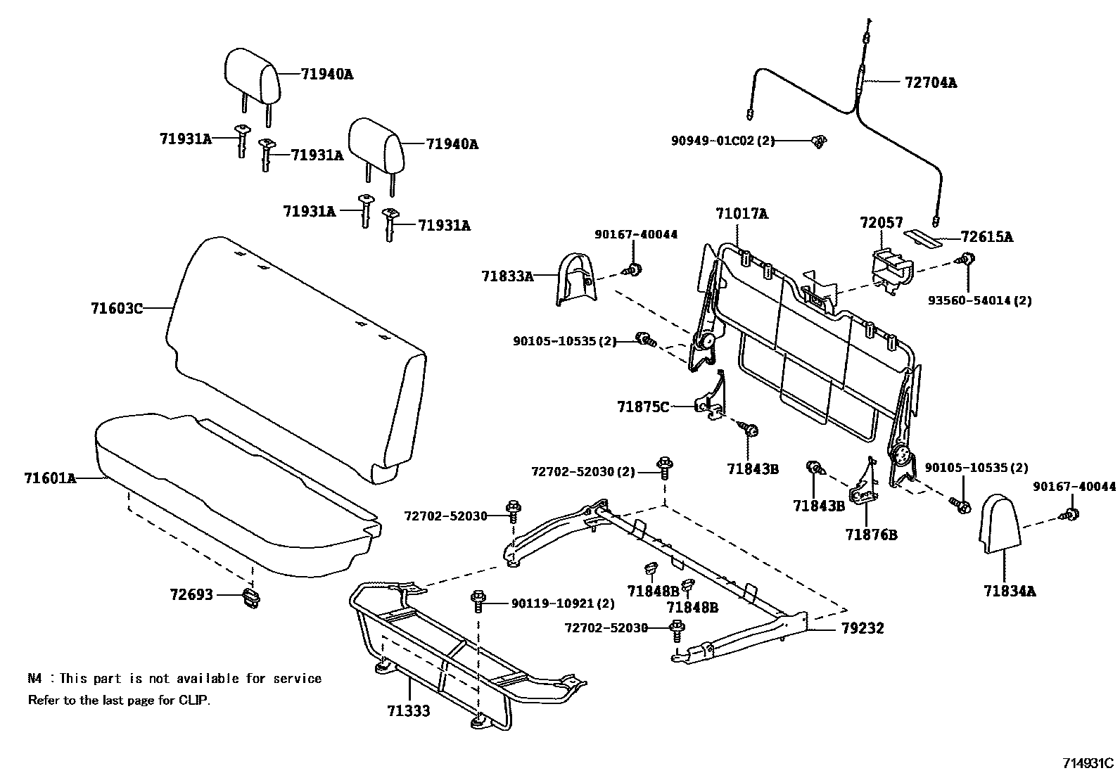 Toyota YARIS 后排座椅和座椅滑轨 EPC diagram — 714931C