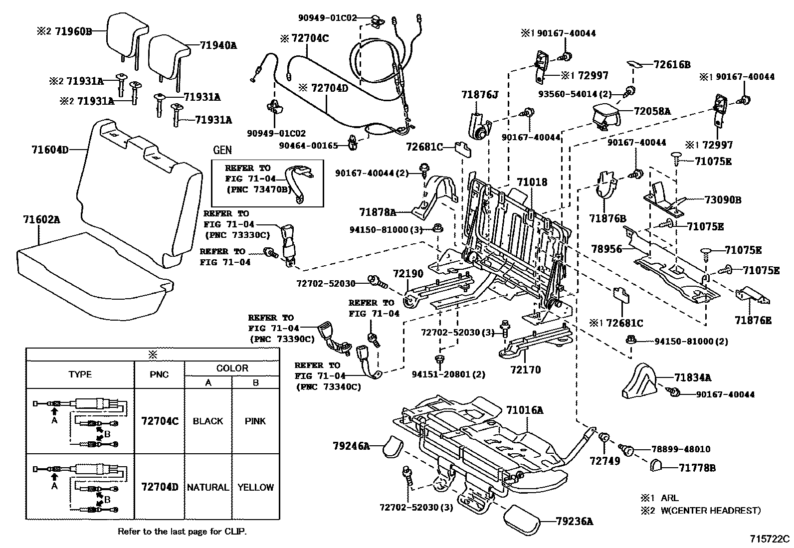 Toyota YARIS 后排座椅和座椅滑轨 EPC diagram — 715722C