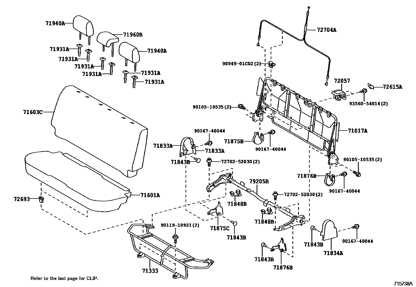 Toyota YARIS 后排座椅和座椅滑轨 EPC diagram — 715738A