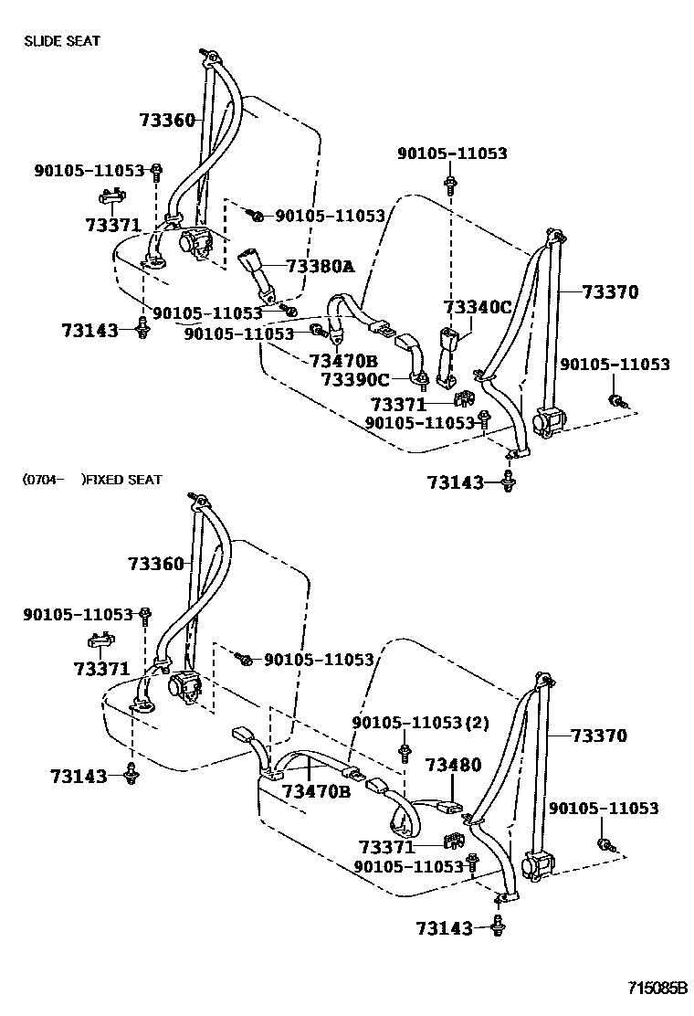 Toyota YARIS 安全带和儿童保护座椅 EPC diagram — 715085B