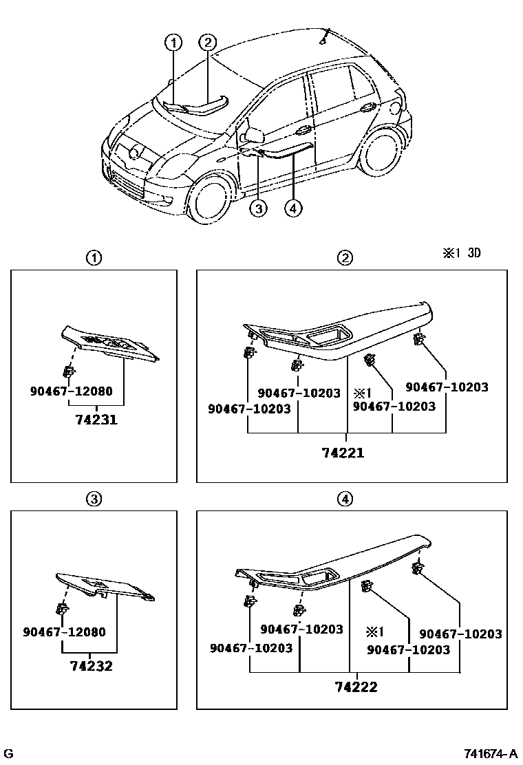 Toyota YARIS 扶手和遮阳板 EPC diagram — 741674A