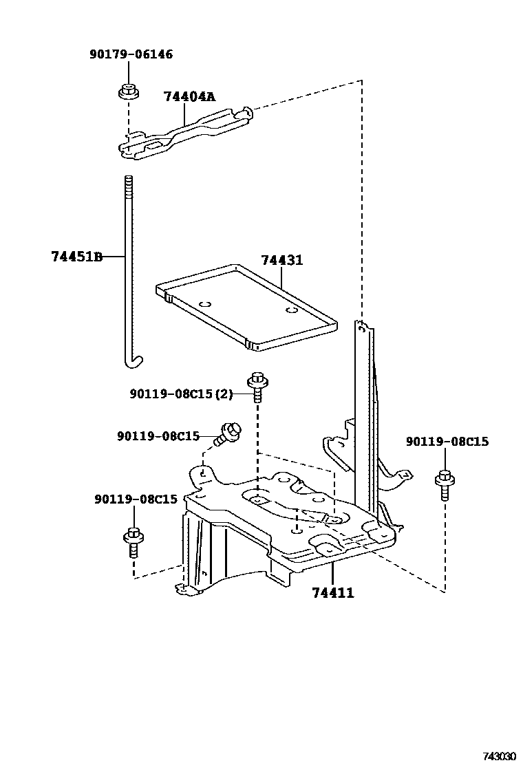 Toyota YARIS battery holder EPC diagram — 743030