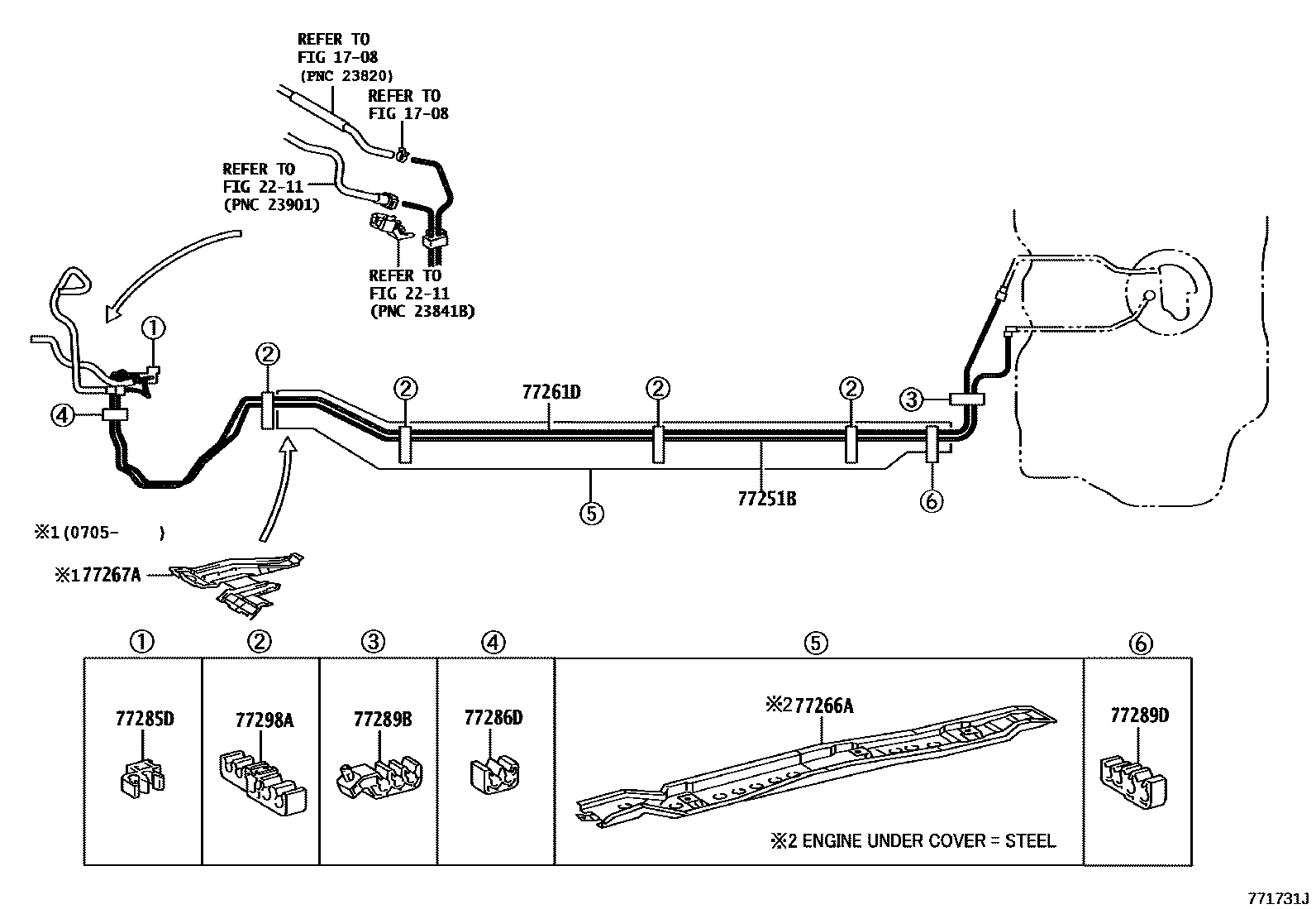 Toyota YARIS 燃油箱和燃油管 EPC diagram — 771731J
